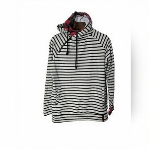 AMPERSAND AVE Black and White Striped Hoodie Street Cabincore